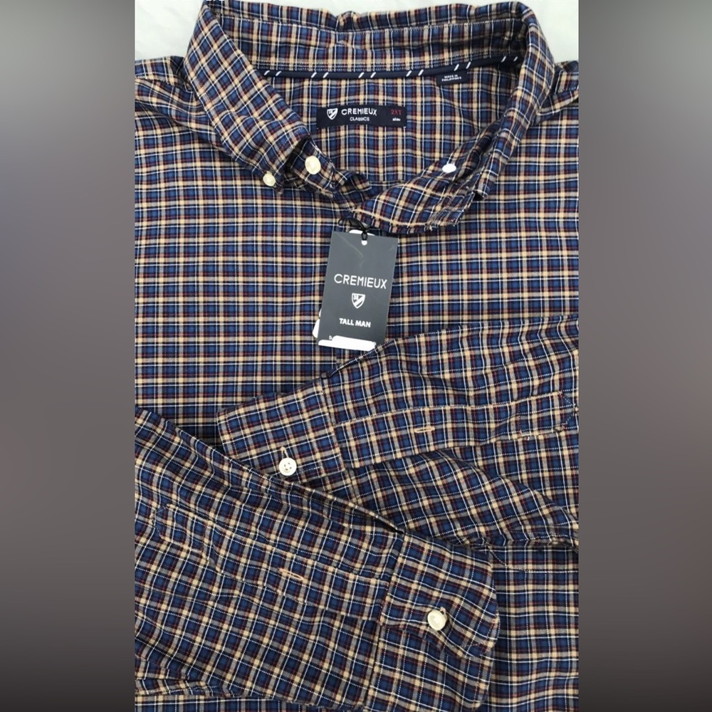 Daniel Cremieux Navy and Orange Plaid Casual Button Down Shirt